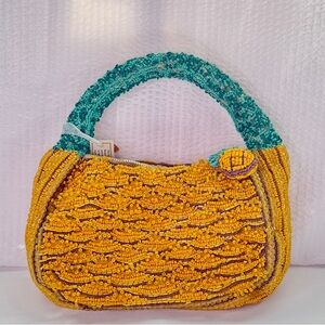 T.J.Maxx Yellow Beaded Hobo with Teal Handle New Release!